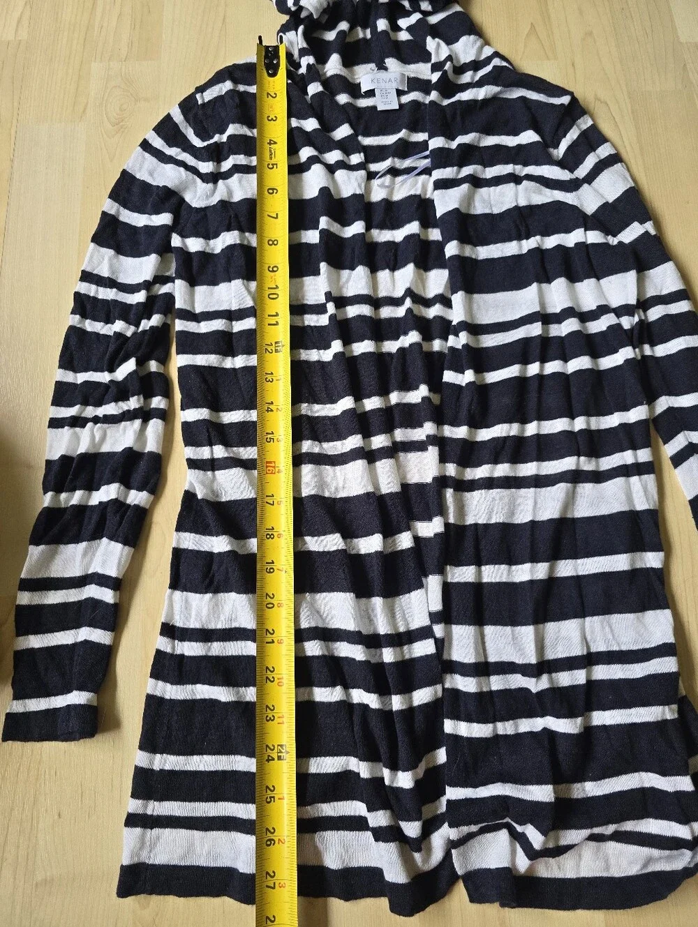 Kenar Linen Blend Hooded Open Front Striped Cardigan Size Medium